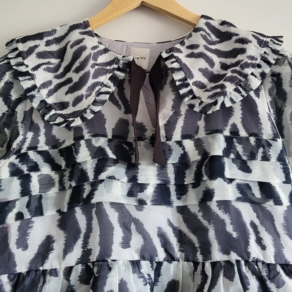 Maeve Long-Sleeve Collared Sheer Mini Dress Size Medium - Picture 6 of 8